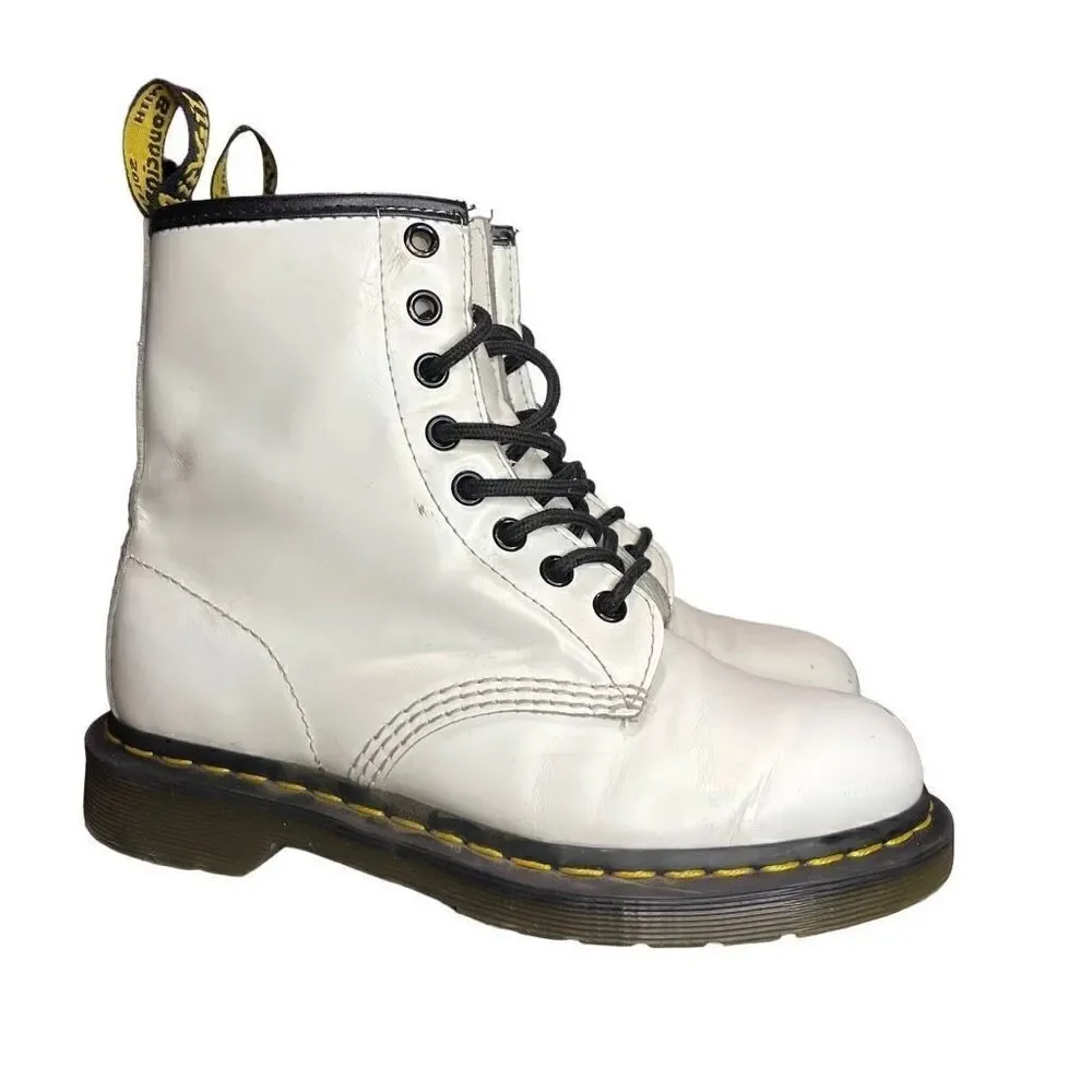 Doc Martens Women’s White Leather Combat Boots Lace Up Air Wair Size 5